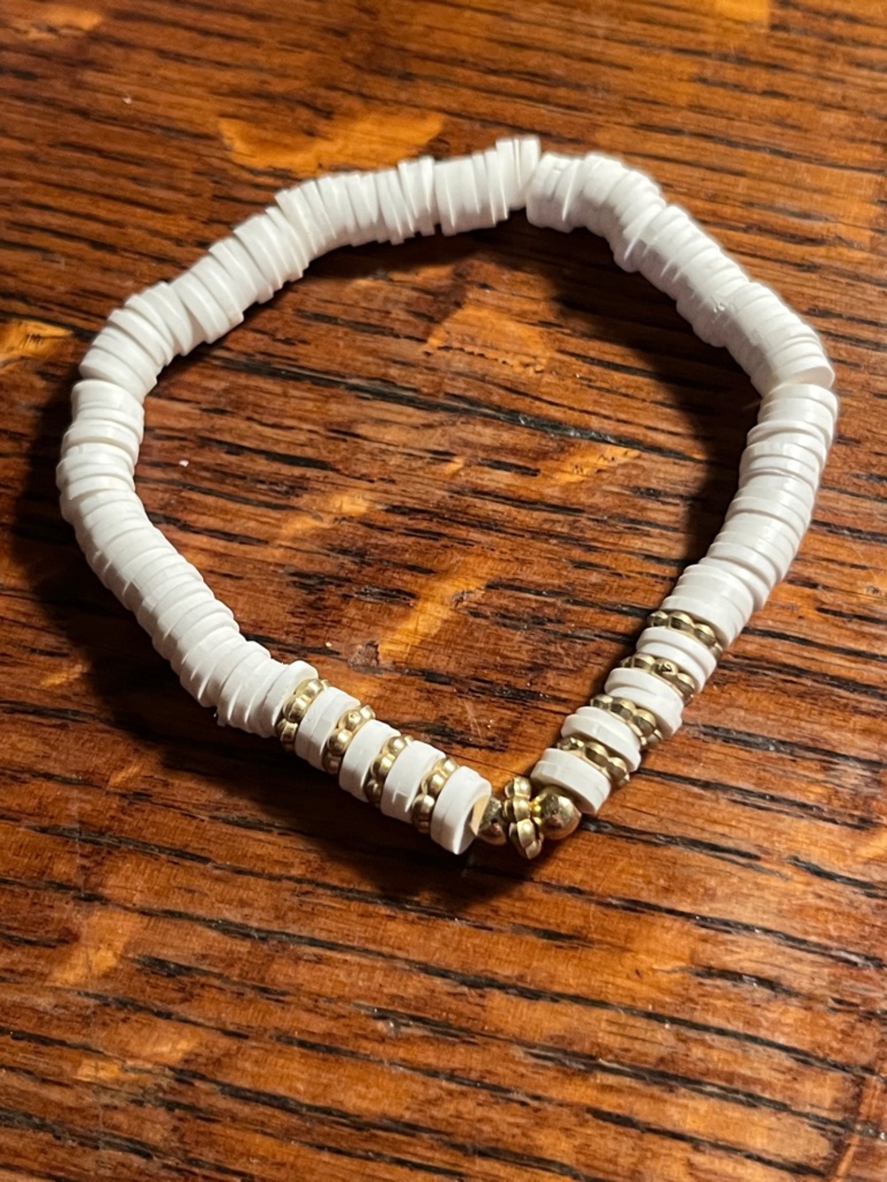 White and Gold Stretch Disc Bead Bracelet - Women Jewelry